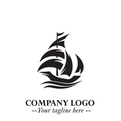 Ship Moving Fast Logo Symbol in Black on the White Background with Modern Maritime Design
