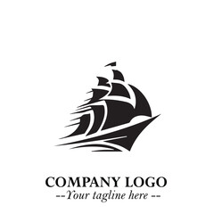 Ship Moving Fast Logo Symbol in Black on the White Background with Modern Maritime Design