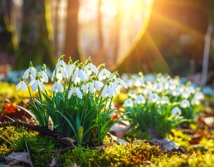 Spring Flowers in Forest Sunlight.