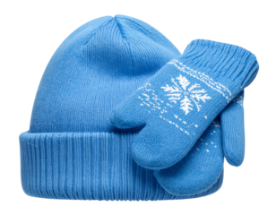 Minimalist Blue Knit Hat and Mittens — Transparent PNG