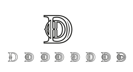 Elegant Serif Letter D Monogram Logo Design, Vector Cartoon Illustration with a White Background, Ordered Set of Line Icons, Graphic Resource for Branding and Identity, Minimalist and Modern
