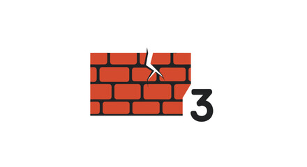 A cracked brick wall with the number 3 superimposed, symbolizing damage, structural issues, or a specific stage in a process. This graphic is ideal for representing concepts related to construction