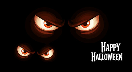 Spooky glowing eyes of monsters peering from the darkness of the night, creating a terrifying and mysterious atmosphere for a Happy Halloween background vector design, perfect for seasonal