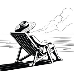 Person in deck chair on beach looking at the ocean