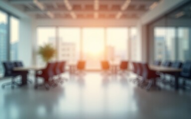 Blurred empty open space office with abstract light bokeh, creating a modern and spacious interior background. High quality