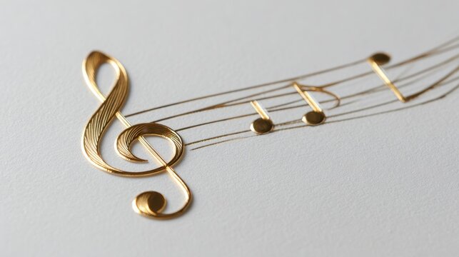 Close up view of golden music treble clef and musical notes