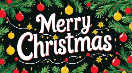 Festive merry christmas greeting with ornament accents