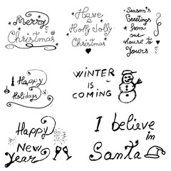 Handwritten text messages designs collection set,  for Christmas and winter Holidays
