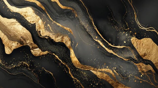 Elegant abstract black and gold marble texture with fluid patterns and metallic accents