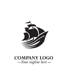 Obraz premium Ship Moving Fast Logo Symbol in Black on the White Background with Modern Maritime Design