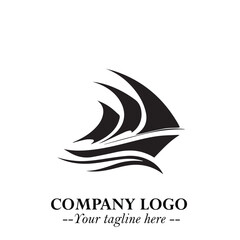 Ship Moving Fast Logo Symbol in Black on the White Background with Modern Maritime Design