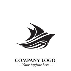Obraz premium Ship Moving Fast Logo Symbol in Black on the White Background with Modern Maritime Design