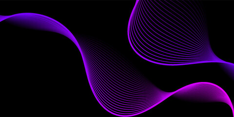 Elegant purple wave lines on a black background forming a smooth, flowing pattern. Perfect for sound, music, tech, or abstract digital themes. dark background.