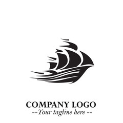 Ship Moving Fast Logo Symbol in Black on the White Background with Modern Maritime Design