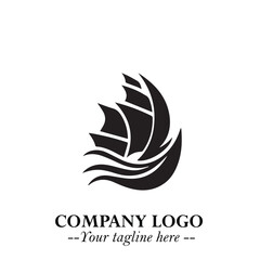 Ship Moving Fast Logo Symbol in Black on the White Background with Modern Maritime Design