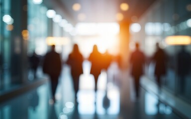 Fototapeta premium Abstract blur image of Business people walking at modern hallway with bokeh for background usage. High quality