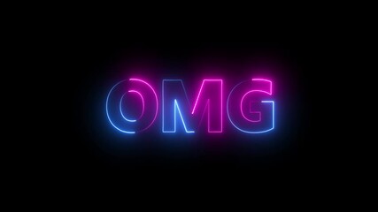 Neon text word OMG neon appears and disappears on a black background. holiday, feast, festival, celebration and Party Visuals. - Powered by Adobe