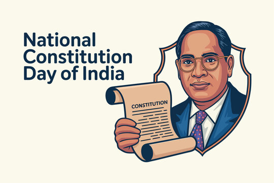 National Constitution Day of India Featuring Dr. B.R. Ambedkar Holding Constitution Scroll