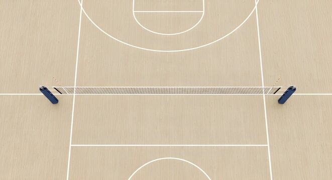 Volleyball Net on Indoor Basketball Court Gym for Game Practice