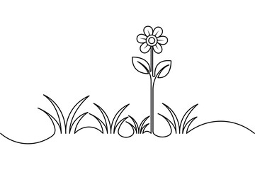Elegant grass and flower line drawing isolated on white background
