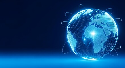 Digital earth globe with data streams displays global connectivity and technology advances now