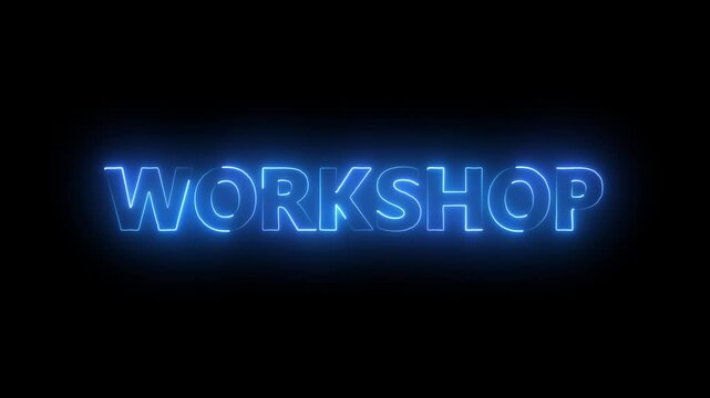 Glowing neon Workshop text icon animation font letter word banner sign clip art poster template signboard .