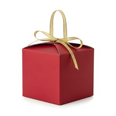 Elegant red gift box with golden ribbon isolated on white background, perfect for festive occasions and special celebrations alike