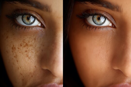 Woman's skin before and after retouching beauty concept