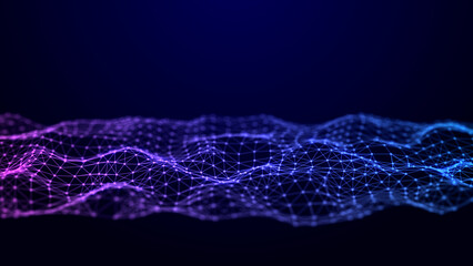Digital background with musical glowing particles. Big data visualization. 3d rendering.