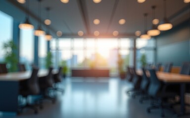 Blurred background : blur office with bokeh light background, banner, business concept. High quality