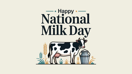 Happy National Milk Day with Cow and Milk Can Illustration