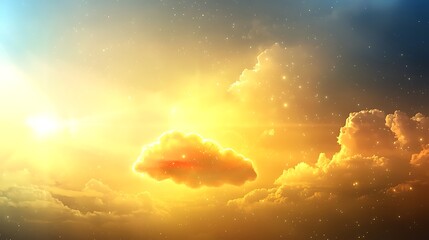 Delicate cloud motif on gold background with glowing red silk ribbon elegantly floating