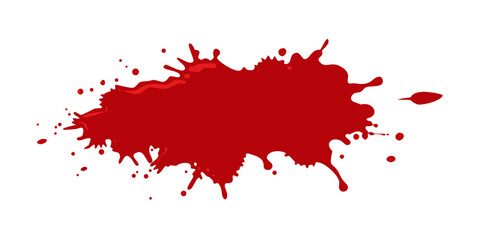 Blood red splash design stain. Bloodstain drop red splatter paint vector blob icon.