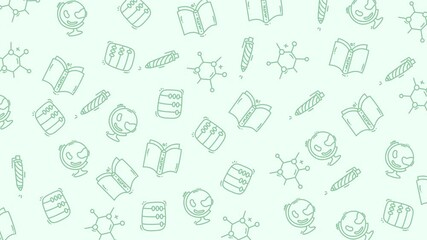 Pattern featuring book, globe, pencil, molecule, and register illustrations. Perfect for educational or scientificthemed designs, presentations, or web backgrounds. - Powered by Adobe