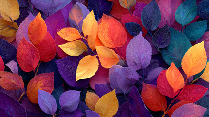 Colorful leaves texture unusual floral background : Generative AI