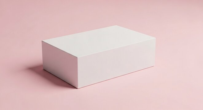 Minimalist white box isolated on a soft pink background with copy space