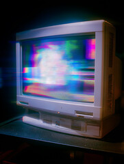 Fototapeta premium Close-up of CRT monitor shows signs of monitor malfunction