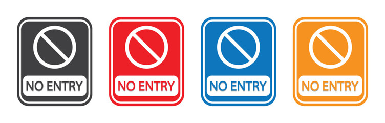 No Entry Warning Sign Icons in Different Colors
