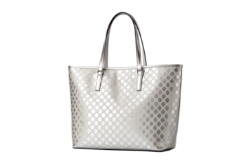 An elegant and stylish silver tote bag with a sophisticated geometric pattern. This chic metallic shoulder handbag is a fashionable accessory, perfect for a woman's daily essentials