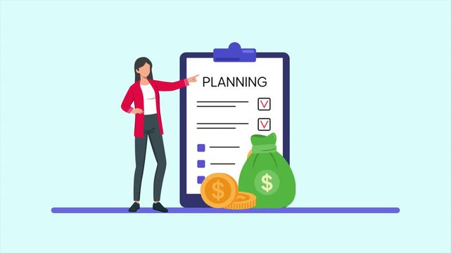 Budget Planning concept. Full length animation illustration. High quality&nbsp;4k&nbsp;footage