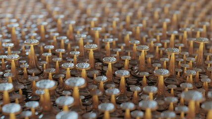 Obraz premium Microscopic Mushroom Garden: a close-up image of numerous tiny mushroom-like structures, a surreal, detailed view of a microscopic world.