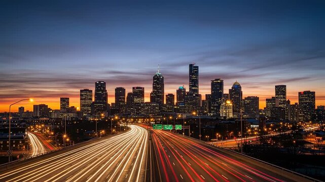 Atlanta Skyline at Dusk - A Vibrant Cityscape Time-Lapse.