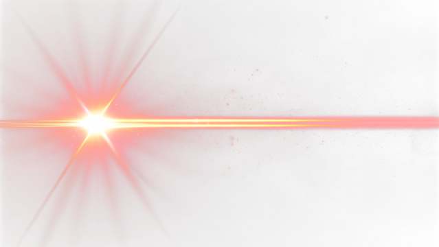 Red laser beam flare across dark background. Bright glowing light ray with starburst and cosmic energy effect. Isolated PNG illustration - Powered by Adobe