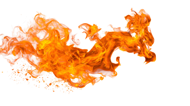 Dynamic orange flames and white smoke on black background