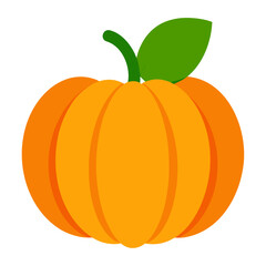 Stylized orange pumpkin with green stem and leaf illustration