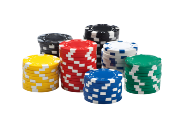 Multicolored poker chip stacks for casino games and gambling