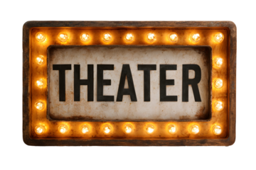 Illuminated vintage theater sign with glowing bulbs