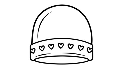 Cozy Winter Hat with Heart: A charming line art illustration presents a winter hat adorned with heart motifs, symbolizing warmth and affection during colder seasons.