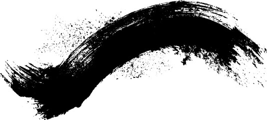 Black ink splatter and brushstroke design on white background with expressive grunge texture