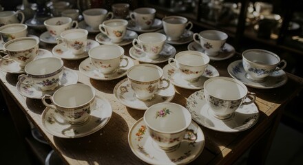 porcelain teacups and dishes on the table